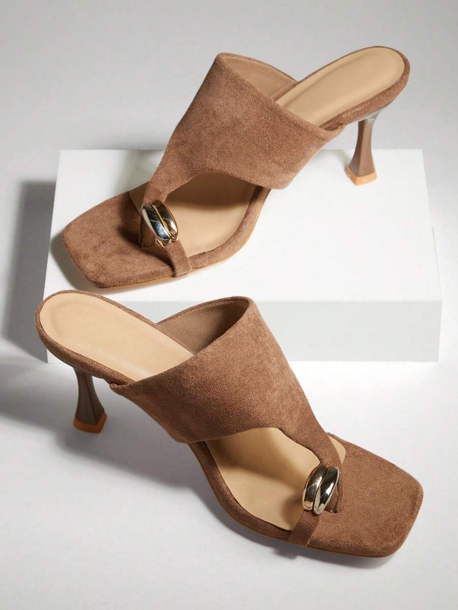 SHUZIA 女士趾环粗带丁字高跟凉鞋