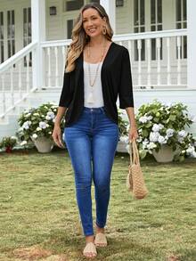 EMERY ROSE Chaqueta ligera estilo casual de unicolor, adecuada para vacaciones - Negro - Ver 4