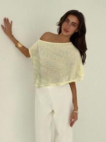 Aloruh 女式休闲纯色不对称领口蝙蝠袖宽松上衣，夏季