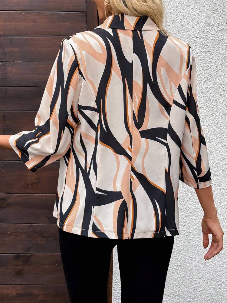 Women's Casual All Over Print Lapel Collar 3/4 Sleeve Blazer Jacket Printed Blazer Women Blazer Summer Blazer Abstract Print Blazer Women Summer Blazer Suits For Women Office Office Attire For Women Teacher For Women