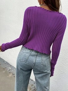Chiquease Women's Solid Color Long Sleeve Frill Trim Tie Front Lightweight Cardigan Knitted Sweater Casual Outfits Spring Clothes For University Fall Winter Cloth For Women - Purple - View 2