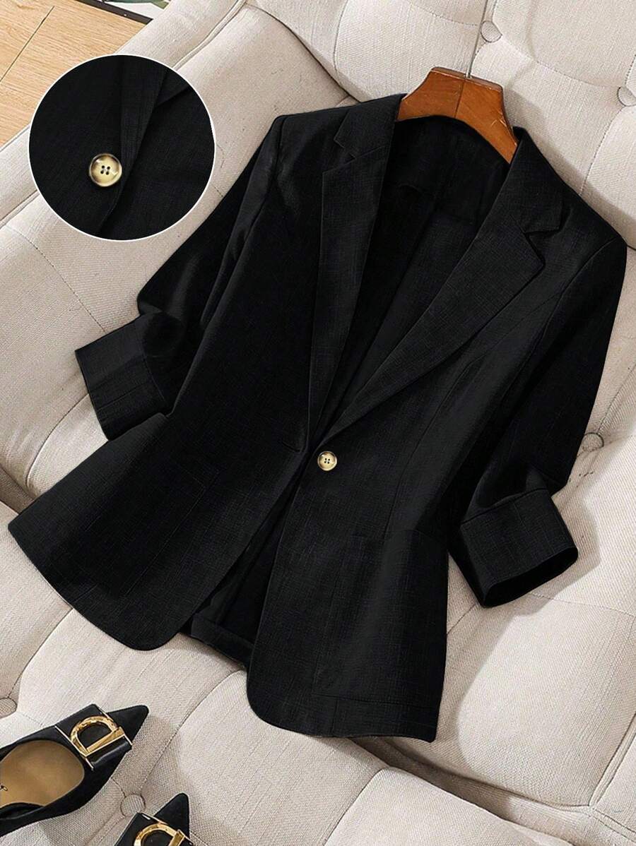 GlowEve CURVE Áo khoác Blazer cài nút đơn giản hàng ngày đi làm đi chơi cỡ lớn - màu đen - Xem 1