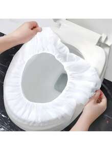 SHEIN Basic living 50个一次性马桶座套，独立包装马桶坐垫，便携式旅行商务马桶垫，公共卫生间、飞机、露营旅行配件，家用便携式一次性马桶垫，优质弹力带马桶座套，便携式防水防污马桶坐垫，防滑旅行家用马桶训练马桶座套，青少年礼物 - 无纺布 - 白色 - 查看 6