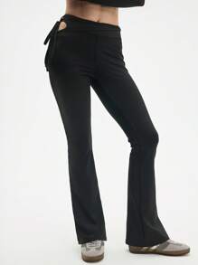 Eassivo Eassivo Women's Black High-Rise Flared Leggings Pants Low Impact Yoga Daily - Black - View 1