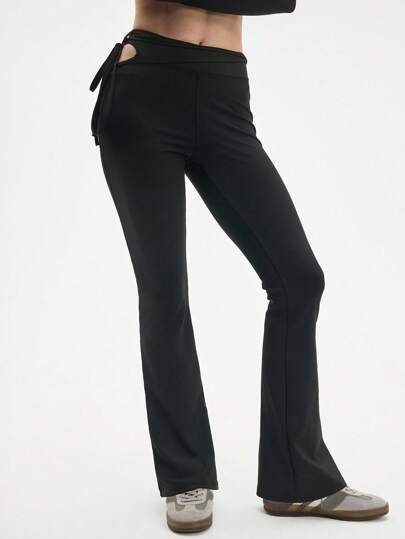 Eassivo Eassivo Women's Black High-Rise Flared Leggings Pants Low Impact Yoga Daily