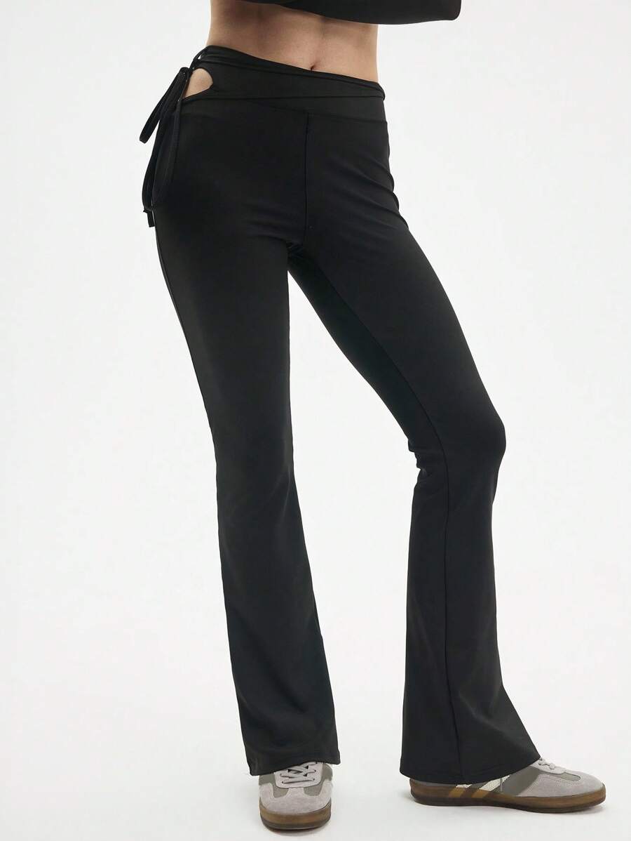 Eassivo Eassivo Women's Black High-Rise Flared Leggings Pants Low Impact Yoga Daily - Black - View 1