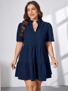 SHEIN Essnce Vestido corto negro de básico suelto y cómodo de manga corta y cuello en V para mujer talla grande, para primavera y verano, atuendos de verano para mujer, vestidos elegantes para mujer, vestidos de sol para mujer, estilo viejo dinero para mujer, ropa de iglesia para mujer, ropa de oficina, vestido de trabajo, atuendos de brunch para mujer, vestido de maternidad para baby shower - Azul Marino - Ver 3