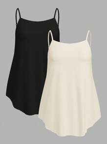 SHEIN EZwear 2 chiếc áo hai dây cơ bản màu đen và mơ cỡ lớn cho mùa hè - Nhiều màu - Xem 1