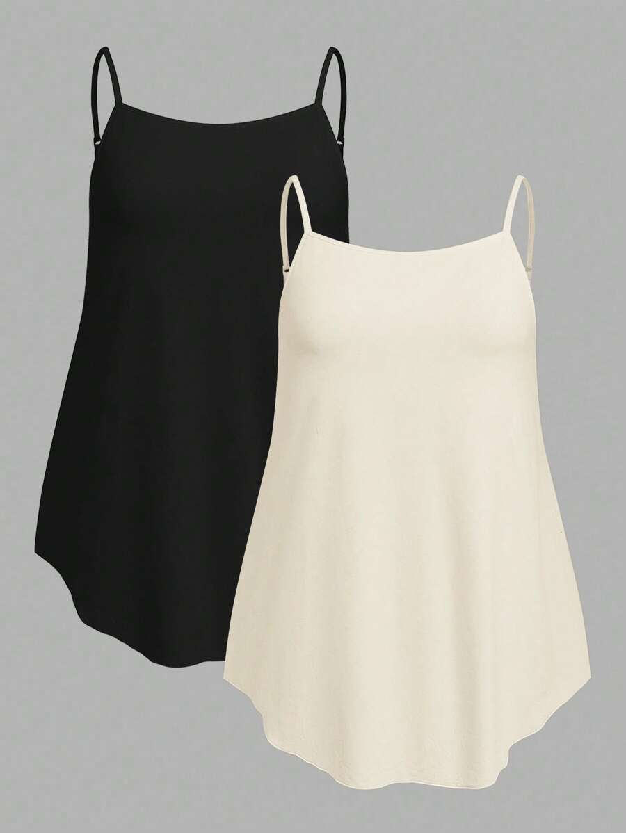 SHEIN EZwear 2 chiếc áo hai dây cơ bản màu đen và mơ cỡ lớn cho mùa hè - Nhiều màu - Xem 1