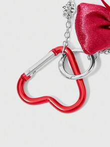 ROMWE Kawaii 红色心形扣蝴蝶结丝带 3D 蝴蝶结装饰包包吊坠钥匙扣 - 金属心形吊饰 - 紅色 - 查看 4