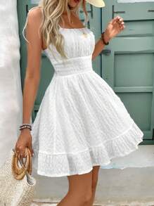 Serisse Vestido de tirantes sin mangas con dobladillo de volantes y unicolor para mujer, de verano