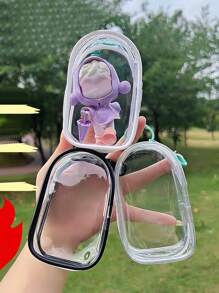 1 件马卡龙透明防尘收纳袋 - 女士时尚乙烯基保护套、化妆品收纳袋、透明公仔展示袋、玩偶袋、收藏展示盒、拉链闭合、耳机充电器收纳袋，（不含玩偶和金属扣等配件）