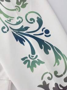 ROMWE MEN Street Life Áo nỉ trùm đầu đính đá in chữ và hoa cho nam - trắng - Xem 6