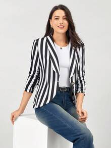 Miaspire Blazer de mujer con mangas abullonadas en rayas blancas y negras, adecuado para usar en la oficina y para vestir casual
