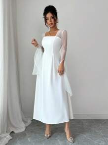Rafferiza Elegant Summer Mesh & Sequin Splice White Dress White Dress With Sheer Sleeves - White - View 6