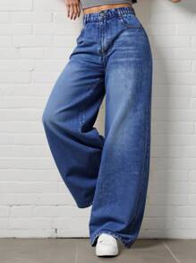 SHEIN TWEEN GIRLS 百搭休闲直筒牛仔裤，柔软复古水洗面料，适合户外和所有季节