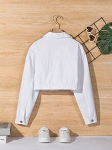 SHEIN 少女牛仔外套，新款秋冬白色短款牛仔夹克，休闲时尚，舒适修身牛仔面料，适合日常和上学穿着的少女休闲短款牛仔夹克，时尚经典，百搭百搭 - 白色 - 查看 2