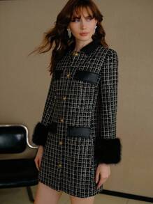 MOTF PREMIUM TWEED CONTRAST FAUX FUR COAT - Black - View 4