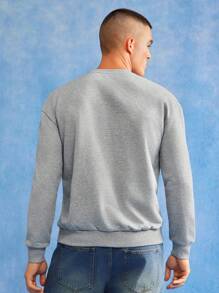 PEPSI X SHEIN 男士休闲日常字母图案圆领运动衫 - 灰色 - 查看 2