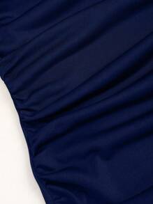 Sweetra 女士黑色露背低胸修身美人鱼连衣裙，派对装 - 藏蓝色 - 查看 3