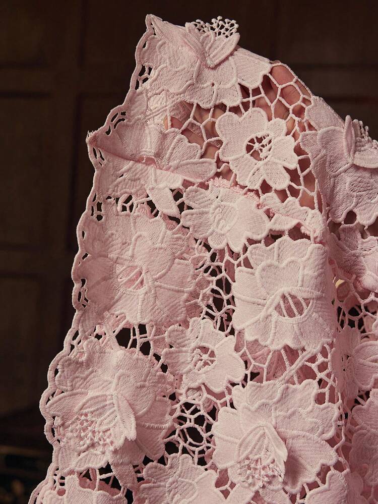 ZEYLAH Conjunto de 2 piezas elegante con blusa de manga corta con cuello de encaje floral y falda