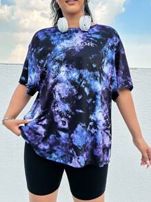 SHEIN EZwear 扎染和标语图案落肩 T 恤 EVERYTIME MISS U For Summer - 彩色 - 查看 3