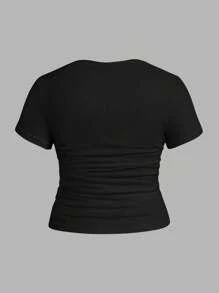 SHEIN EZwear 3 件套加大码纯色黑色、深棕色、杏色修身 T 恤，休闲