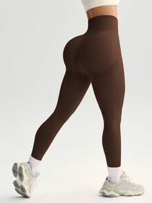 Gameset SHEIN Sport 瑜伽打底褲無縫寬腰帶緊縮褶皺臀部訓練緊身褲