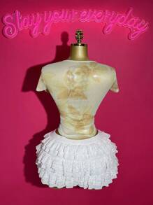 Slaydiva Women Floral Print Round Neck Short Sleeve Fashion Fitted Blouse