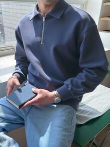 青少年男孩返校休闲舒适百搭拉链领长袖 Polo 衫，秋冬