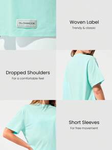 GLOWMODE Pima Cotton Unisex Short Sleeve Round Neck Oversized Tee Daily Casual - Mint Blue - View 3