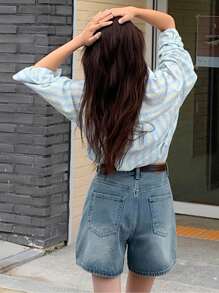 New Fashionable Loose Thin Stripe Embroidered Horse Pattern Casual Women Shirt, Lightweight Chic Sun Protection