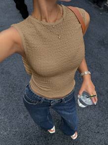 Siren Gaze Summer New All-Match Versatile Textured Slim Fit Camisole For Women Brown - Khaki - View 8