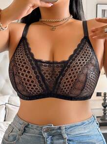 SHEIN Set de 3 sujetadores sin aros de encaje cómodos y casuales para mujeres de tallas grandes - Multicolor - Ver 4