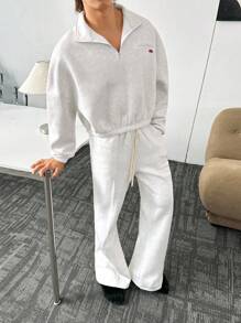 ESTAVOR 男士休闲灰色针织长袖套头衫，适合秋冬 - 白色 - 查看 1