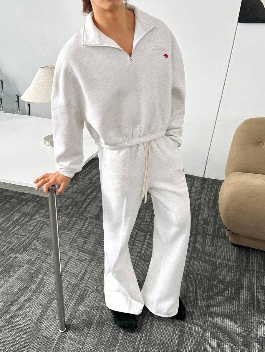 ESTAVOR 男士休闲灰色针织长袖套头衫，适合秋冬 - 白色 - 查看 1