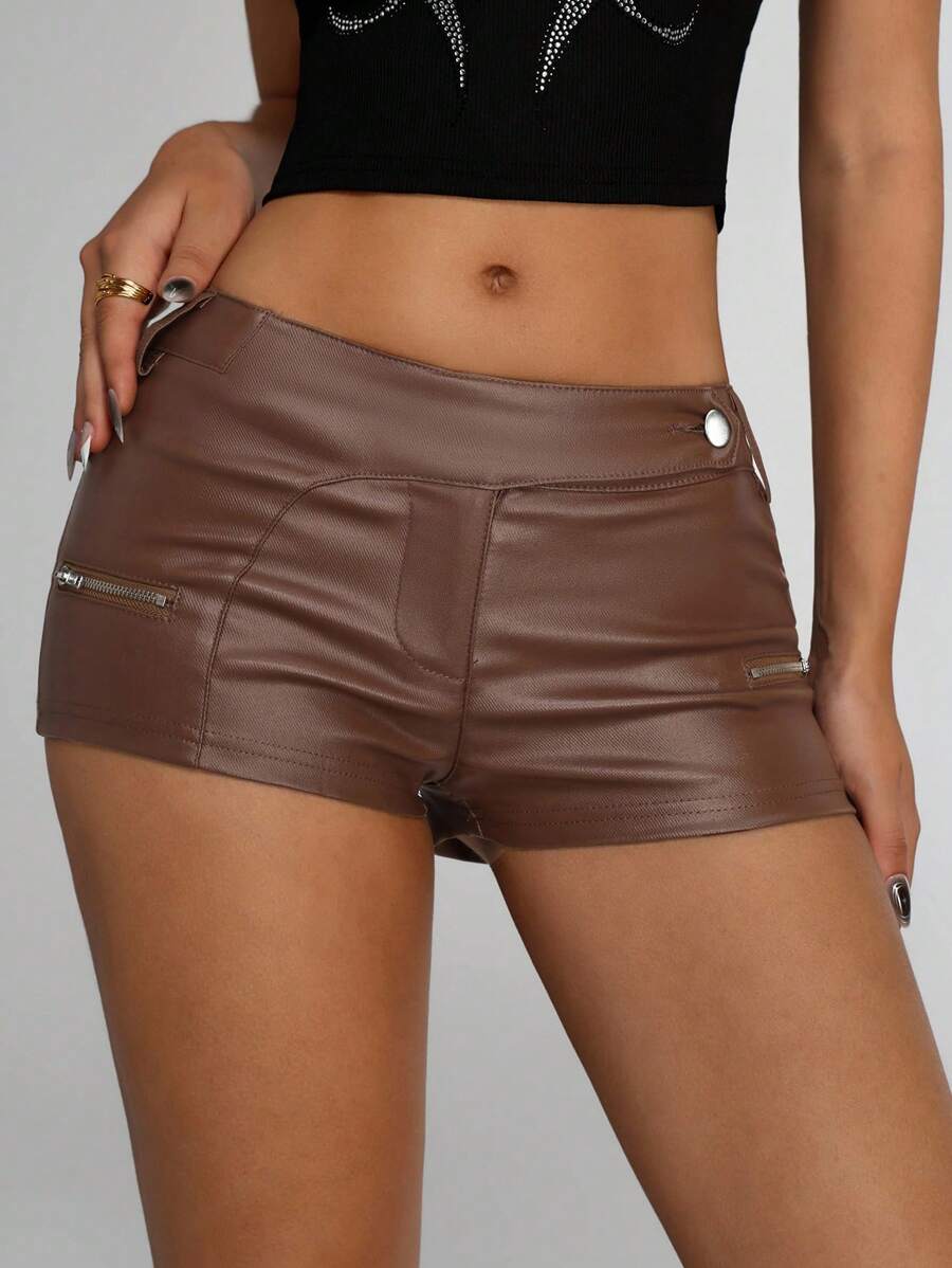 Jeanoix Women's Sexy Solid-Color Low-Waist Shorts, Summer - Brown - View 1