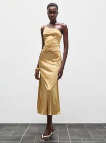 Lumivelle Vestido de satén con escote halter y espalda descubierta, elegante para fiestas