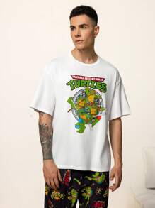 TEENAGE MUTANT NINJA TURTLES | SHEIN Men's Cartoon Turtle Pattern Short Sleeve Top And Pocket Pants Loungewear Set