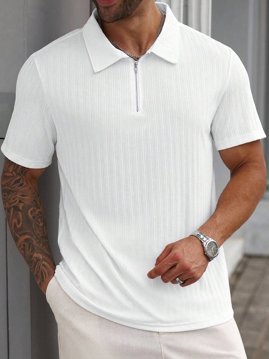Manfinity Homme قميص بولو كاجوال أكمام قصيرة لون سادة للرجال كبار الحجم