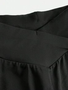 SHEIN Girlism 3 件套青少年女孩合身休闲简约舒适喇叭紧身裤套装，黑色 - 黑色 - 查看 3