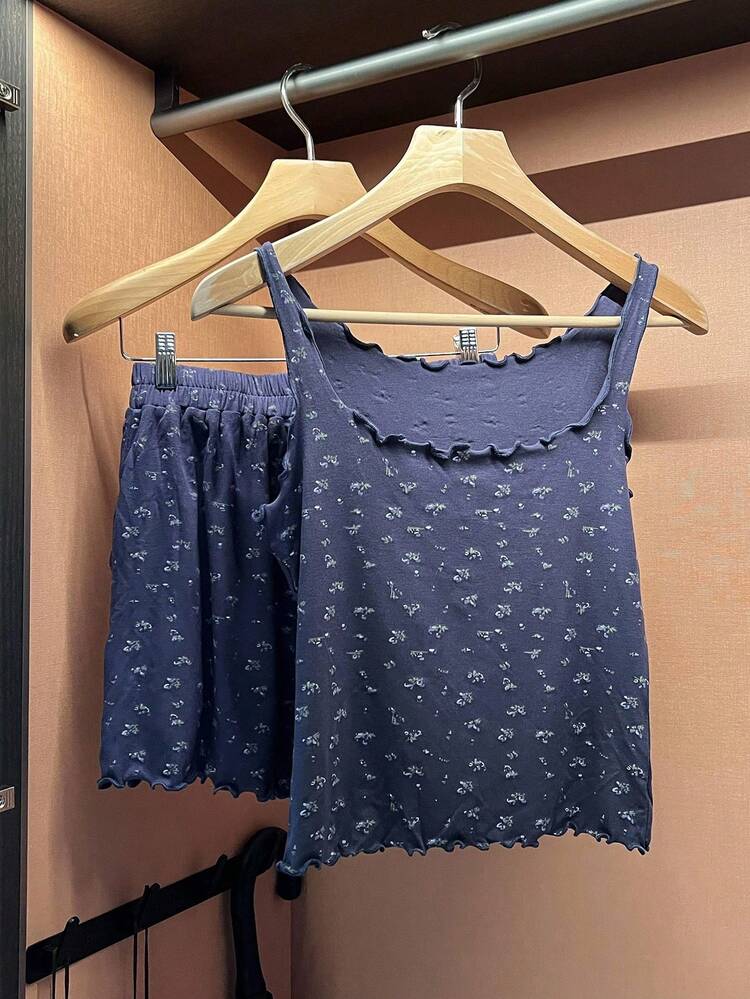 Comfortable Floral Printed 2pcs Women Pajama Set