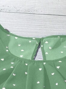 SHEIN JORESS Plus Size Women's Casual Asymmetrical Cap Sleeve Shirt With Small Hearts Design - Mint Green - View 4