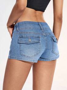 SHEIN Tall 低腰双扣宽腰带水洗迷你牛仔短裤