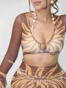 Melissa Matos 极度镂空图案太阳印花修身长袖超长连衣裙罩衫春夏季度假性感波西米亚风伊比沙岛节日海滩泳装 - 彩色 - 查看 3