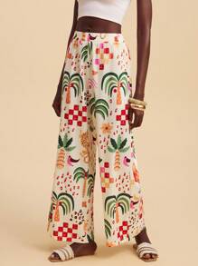 Travachic Vacation Printed Loose Wide Leg Women's Pants Printed Pants Wide Leg Pants Boho Pants Tropical Print Pants Summer Pants Vacation Pants Autumn Winter Summer Spring Beautiful Pants