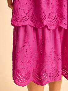 CAJUNI Women's Casual Vacation Rose Red Three-Layer Cake Ruffle Hem Skirt Embroidered Skirt Bohemian Women's Cute Birthday Skirt Country Concert - Hot Pink - View 6