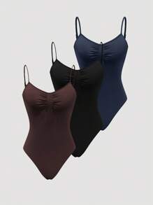 INAWLY Body sin mangas de unicolor informal para mujer, verano - Multicolor - Ver 3