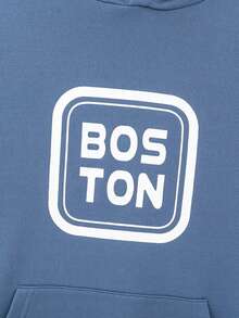 Teen Boy Letter Print Hooded Sweatshirt,In Fall/Winter - Blue - View 3