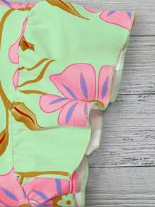 EMERY ROSE 女士休闲粉色花卉印花竹纤维圆领飘逸袖盖袖衬衫，春夏 - 綠色 - 查看 3